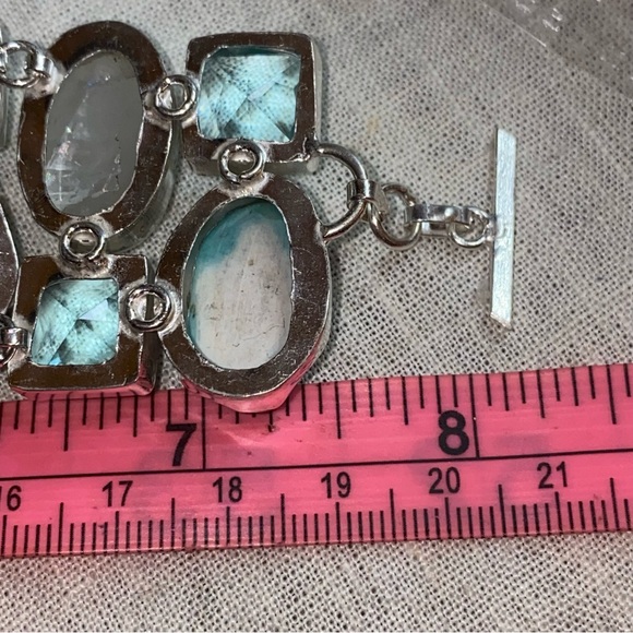 Gorgeous Tibetan Turquoise + Moonstone + Blue Topaz statement cuff bracelet - Picture 9 of 11